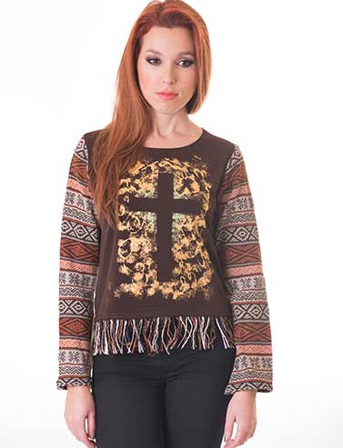 susana escribano Jersey marron tallas grandes. Dibujo crucifijo Último día