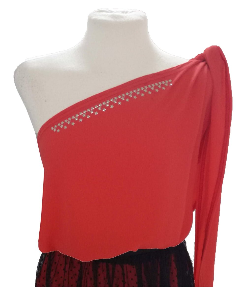 susana escribano Blusa naranja con lazada. Crep verano