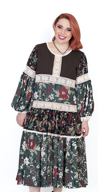 susana escribano Vestido midi de flores. Mezclas Oferta exclusiva