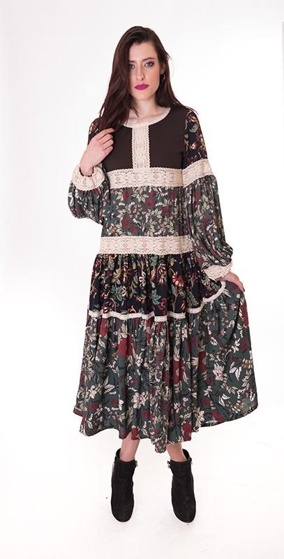 susana escribano Vestido midi de flores. Mezclas Oferta exclusiva