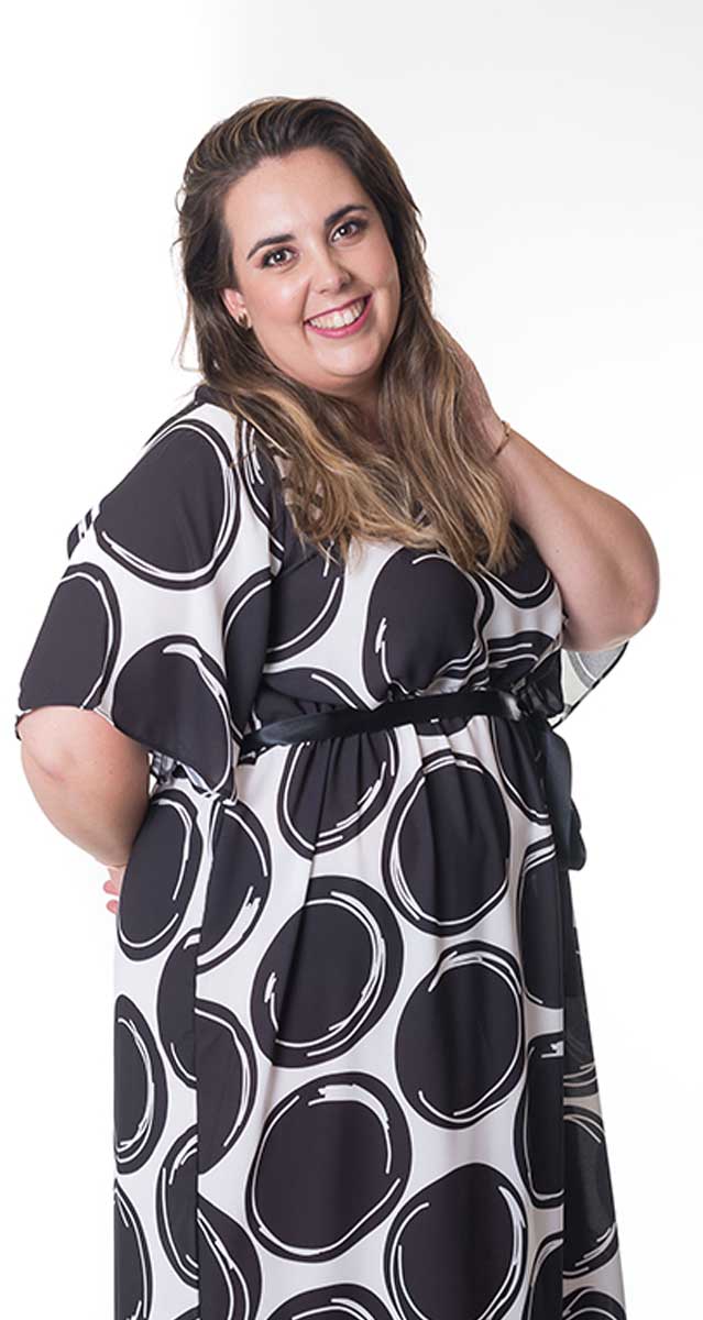 susana escribano Vestido de gala. Blanco negro topos En oferta