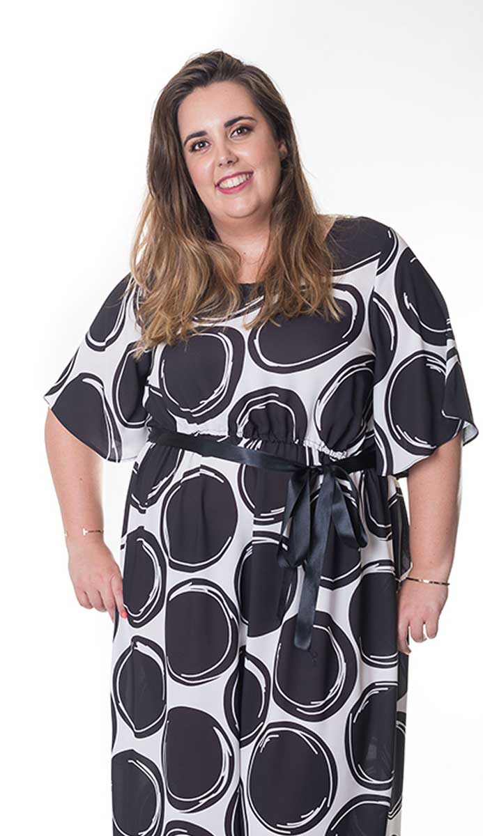 susana escribano Vestido de gala. Blanco negro topos En oferta