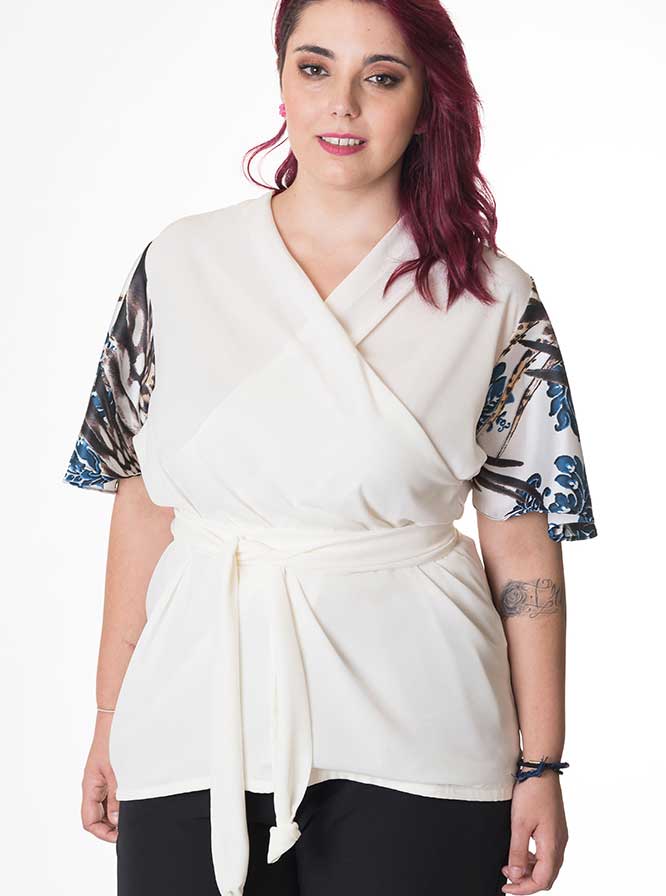 susana escribano Blusa de crep con cruce. Crudo Rebajas top