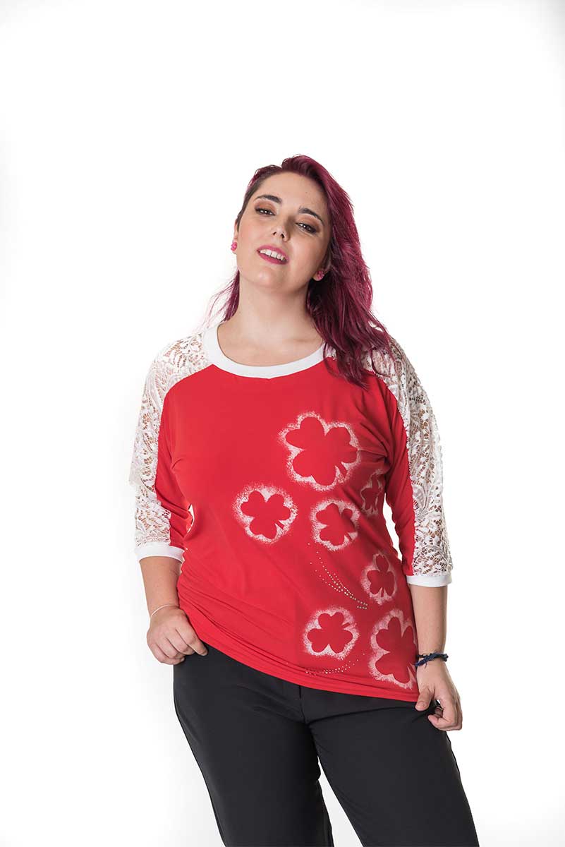 susana escribano Camiseta manga francesa dibujo trebol Oferta especial