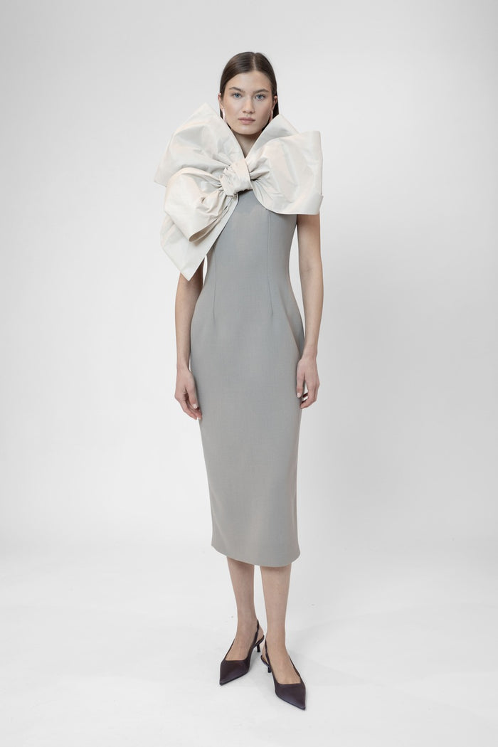 the 2nd skin co. Vestido midi sin mangas con maxi lazo en escote Gran oferta