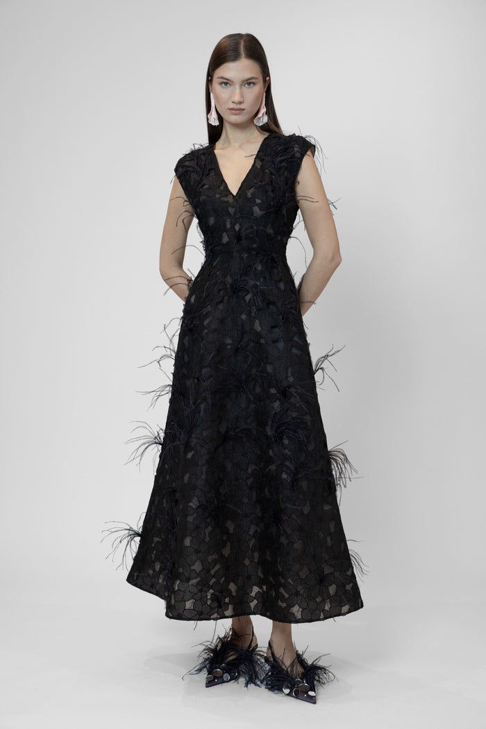 the 2nd skin co. Vestido midi sin mangas con plumas Ventas relámpago