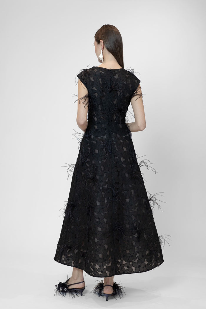 the 2nd skin co. Vestido midi sin mangas con plumas Ventas relámpago