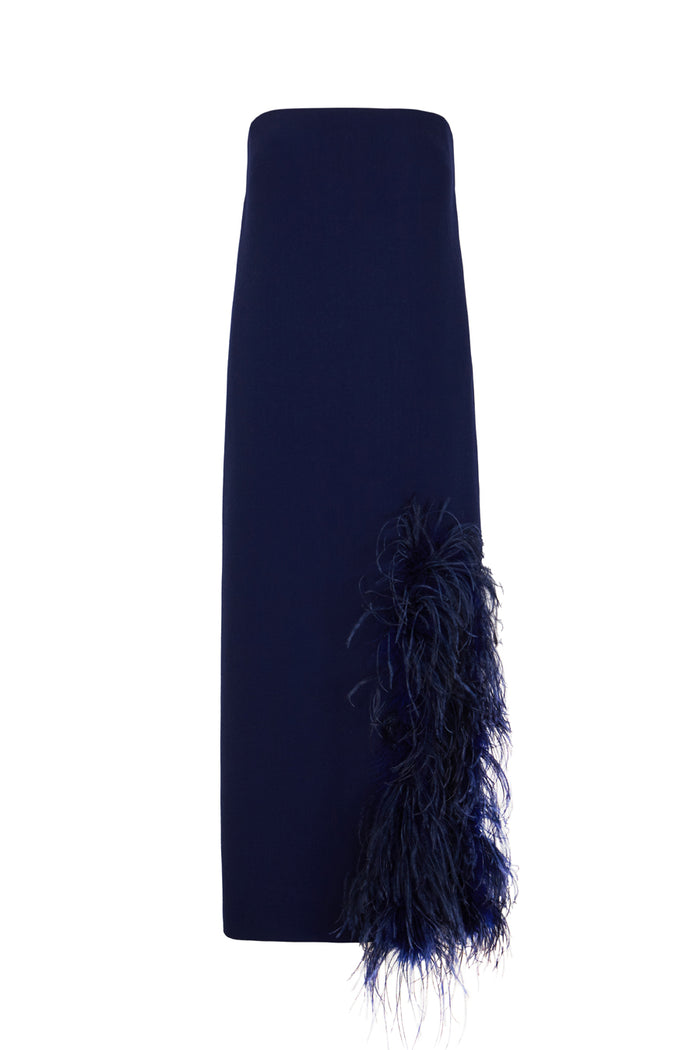 the 2nd skin co. Vestido midi strapless con abertura lateral y plumas Últimos 3 días