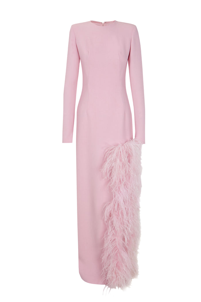 the 2nd skin co. Vestido largo con abertura lateral con plumas COMPRAR AHORA