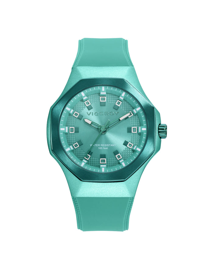 viceroy Reloj caja de aluminio verde con bisel de acero Ip verde 5 atm correa de silicona verde movimiento de cuarzo