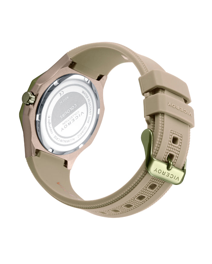 viceroy Reloj caja de aluminio beige con bisel de acero Ip verde 5 atm correa de silicona beige movimiento de cuarzo COMPRAR AHORA