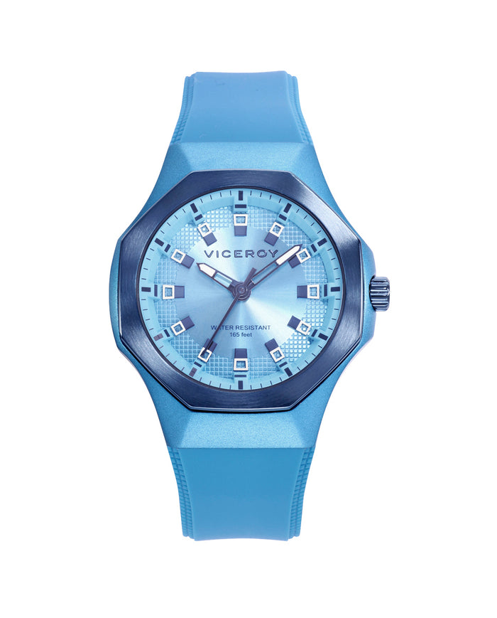 viceroy Reloj caja de aluminio azul con bisel de acero Ip azul 5 atm correa de silicona azul movimiento de cuarzo