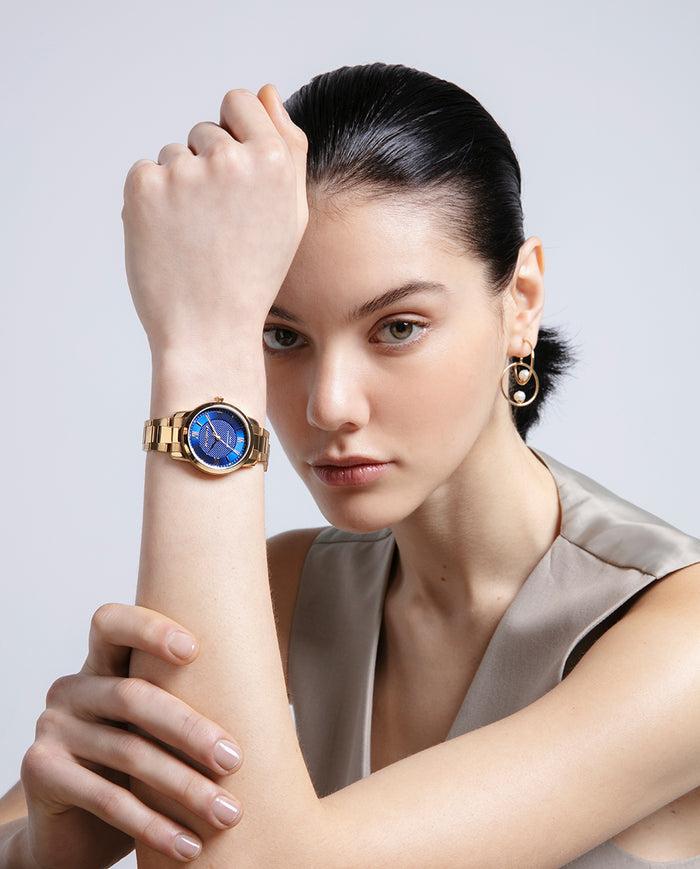 viceroy Reloj de acero dorado con esfera azul y movimiento de cuarzo Devoluciones gratuitas