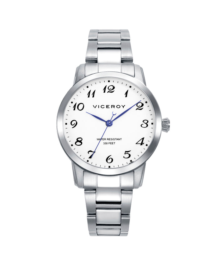 viceroy Reloj de acero con esfera blanca y agujas azules