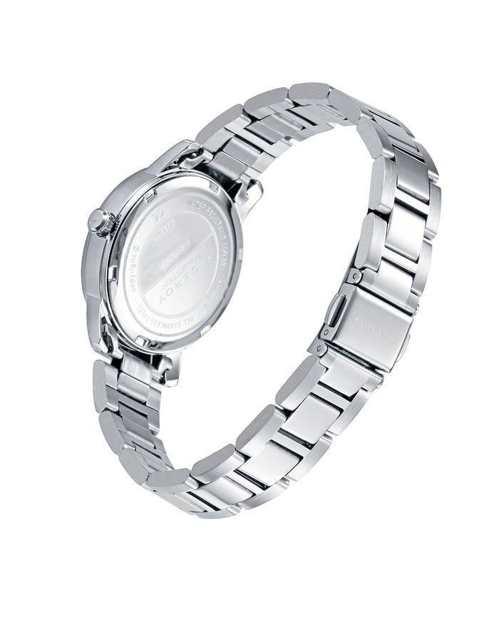 viceroy Reloj de acero con esfera blanca y agujas azules 2025