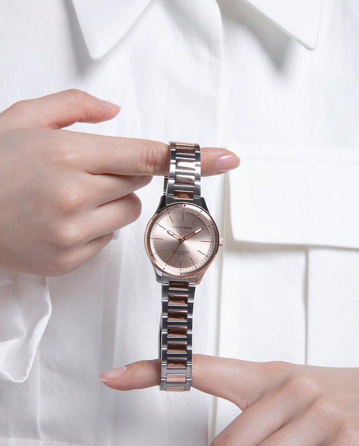 viceroy Reloj con correa de acero rosa bicolor y esfera rosada Venta caliente