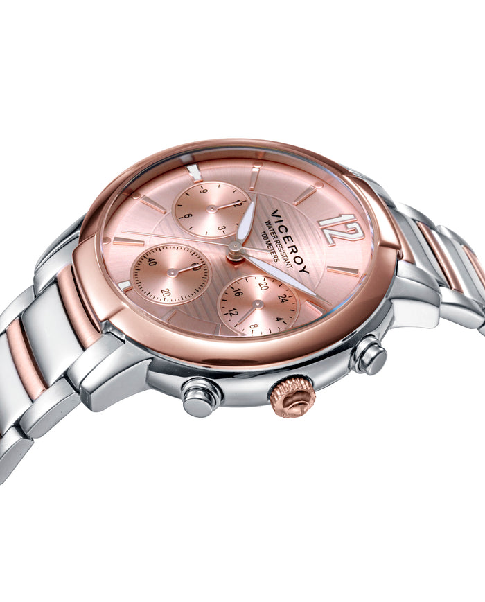 viceroy Reloj de Mujer multifunción de acero con terminación bicolor en IP rosa Solo hoy