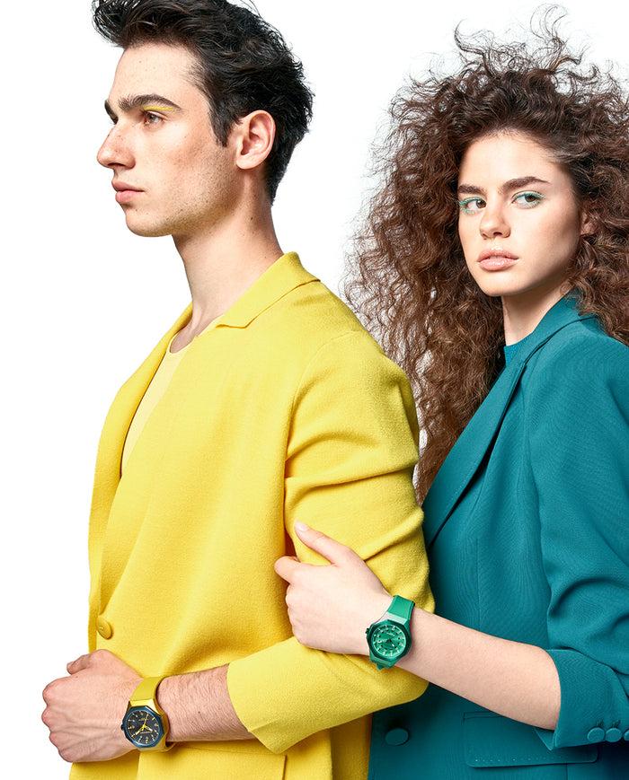viceroy Reloj caja de aluminio amarillo con bisel de acero Ip azul 5 atm correa de silicona amarilla movimiento de cuarzo 2025