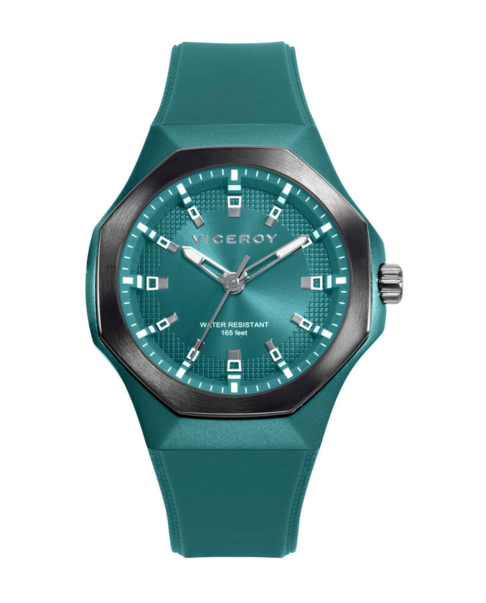 viceroy Reloj caja de aluminio verde con bilse de acero Ip gris 5 atm correa de silicona verde movimiento de cuarzo