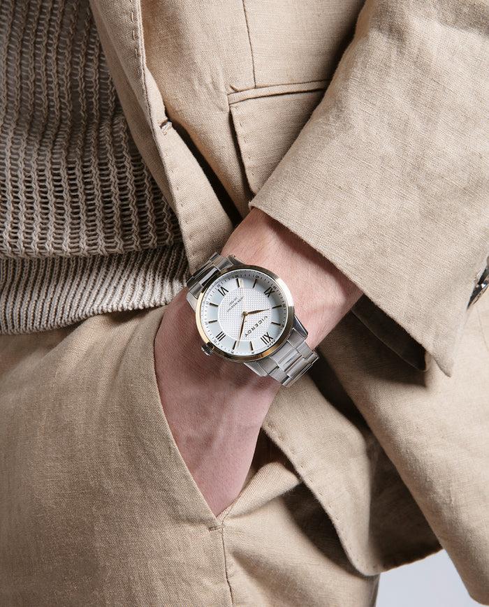 viceroy Reloj de acero con esfera blanca de números romanos y bisel dorado Outlet online