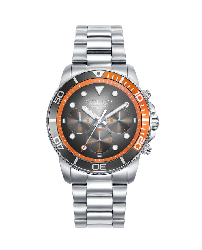 viceroy Reloj caja de acero con bisel de aluminio bicolor en negro y naranja