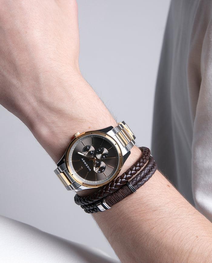 viceroy Reloj en acero bicolor con bisel dorado y esfera marrón multifunción Tienda