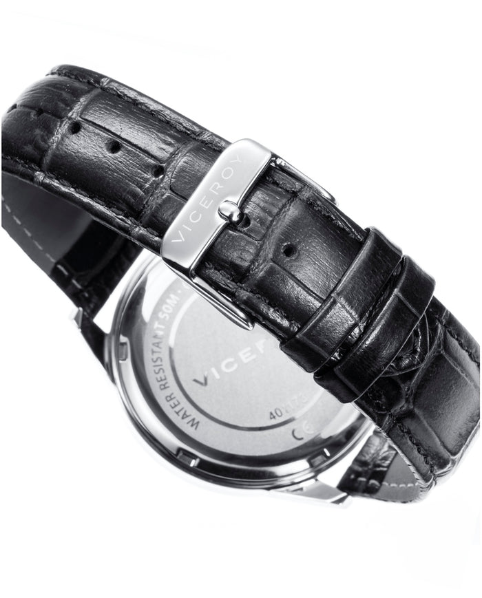 viceroy Reloj de hombre Grand 3 agujas de acero y correa de piel negra Envío gratis