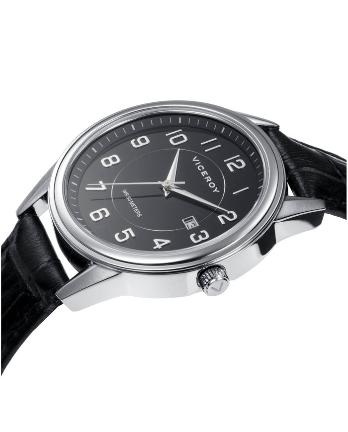 viceroy Reloj de hombre Grand 3 agujas de acero y correa de piel negra Envío gratis