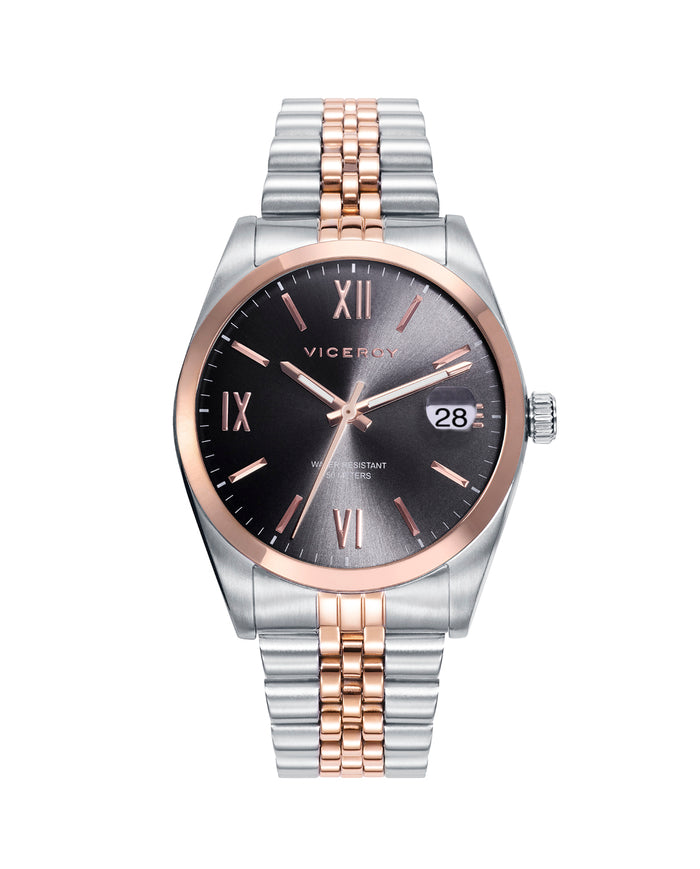 viceroy Reloj de hombre Chic de acero con esfera gris y correa bicolor