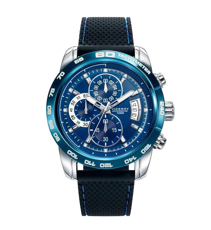 viceroy Reloj de hombre Heat cronógrafo de acero con IP azul y correa de silicona negra Liquidación