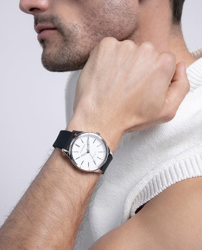 viceroy Reloj de hombre con correa de silicona negra y esfera blanca con movimiento de cuarzo Libre de impuestos