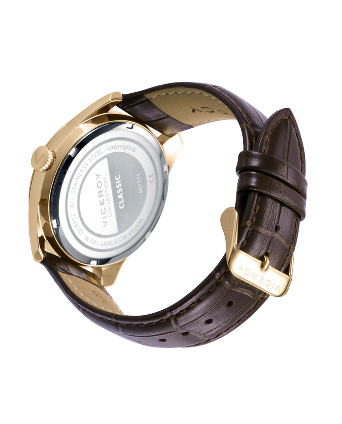 viceroy Reloj para hombre con caja de acero dorado y correa de piel marrón Precio ultrabajo