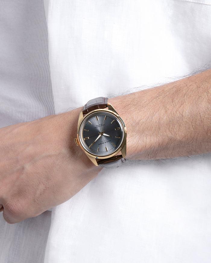 viceroy Reloj para hombre con caja de acero dorado y correa de piel marrón Precio ultrabajo