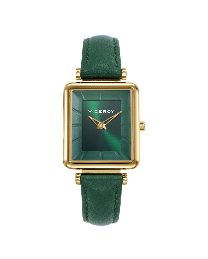 viceroy Reloj caja de acero Ip dorado y correa de piel verde con movimiento cuarzo