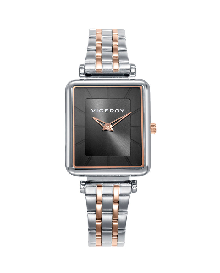viceroy Reloj caja acero con corona en Ip rosa y brazalete bicolor acero Ip rosa con movimiento cuarzo