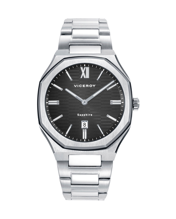 viceroy Reloj colección Laura Escanes caja de acero con doble bisel en acero e Ip negro negro con cristal zafiro 10 atm y brazalete de acero con movimiento cuarzo