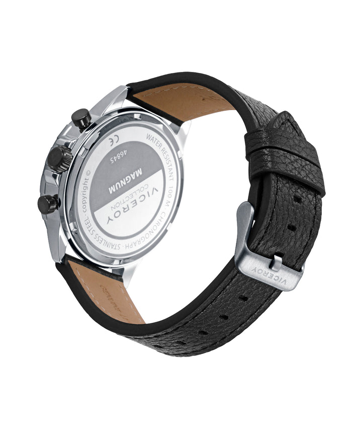 viceroy Reloj caja de acero con bisel de aluminio negro 10 atm y correa de piel negra con movimiento cuarzo ÚLTIMAS EDICIONES