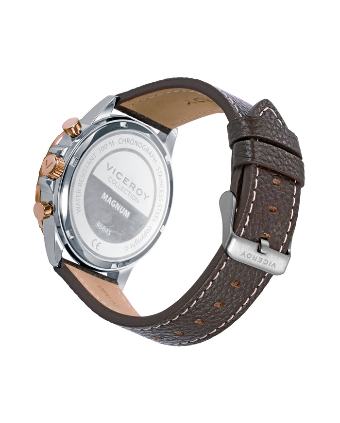 viceroy Reloj caja bicolor de acero e Ip rosa con bisel de aluminio azul 10 atm y correa de piel marron con movimiento cuarzo Últimos 2 días