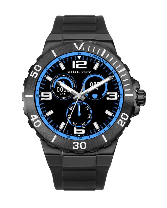 viceroy Reloj smart de acero con caja IP gris y correa de silicona negra