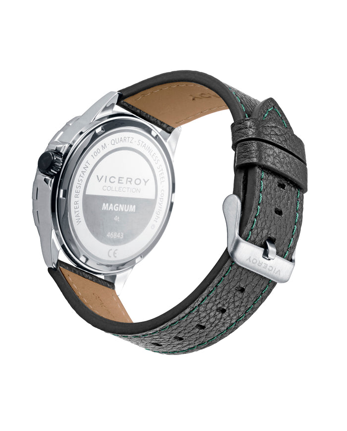 viceroy Pack reloj con pulsera caja de acero con bisel de aluminio verde 10 atm y correa de piel negra con movimiento cuarzo Oferta especial de fábrica