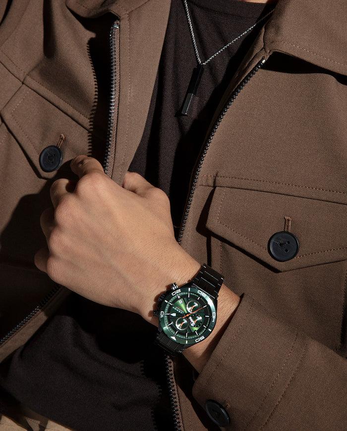 viceroy Reloj caja de acero Ip negro con bisel en color verde 20 atm y brazalete de acero Ip negro con movimiento cuarzo Solo queda un día
