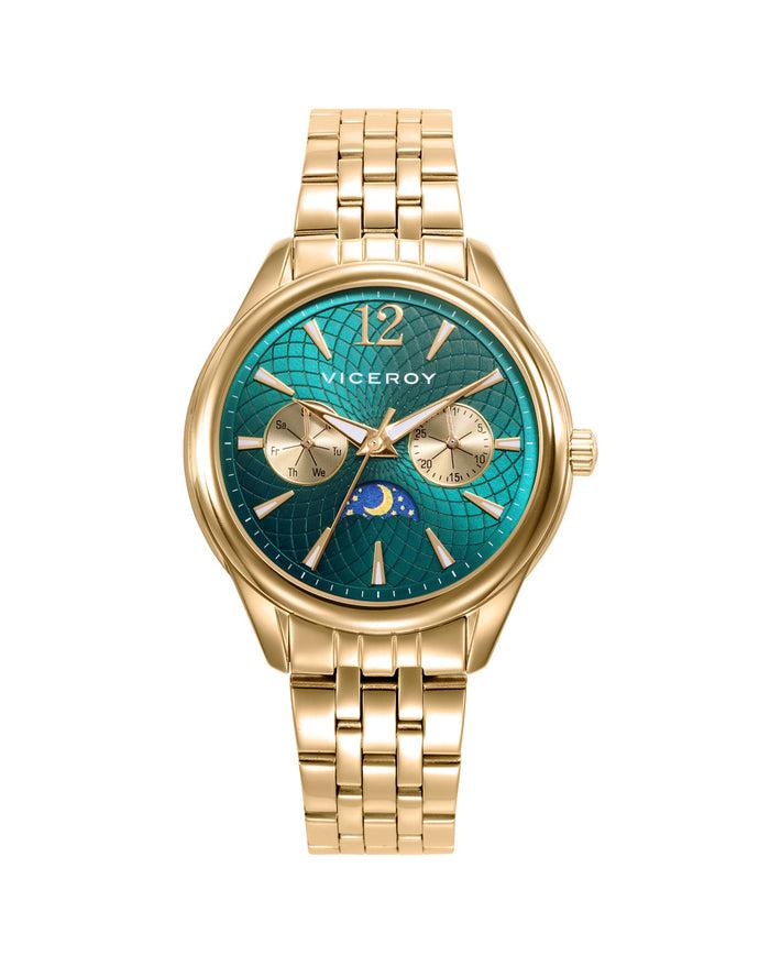 viceroy Reloj caja de acero Ip dorado 5 atm y brazalete de acero Ip dorado con movimiento cuarzo