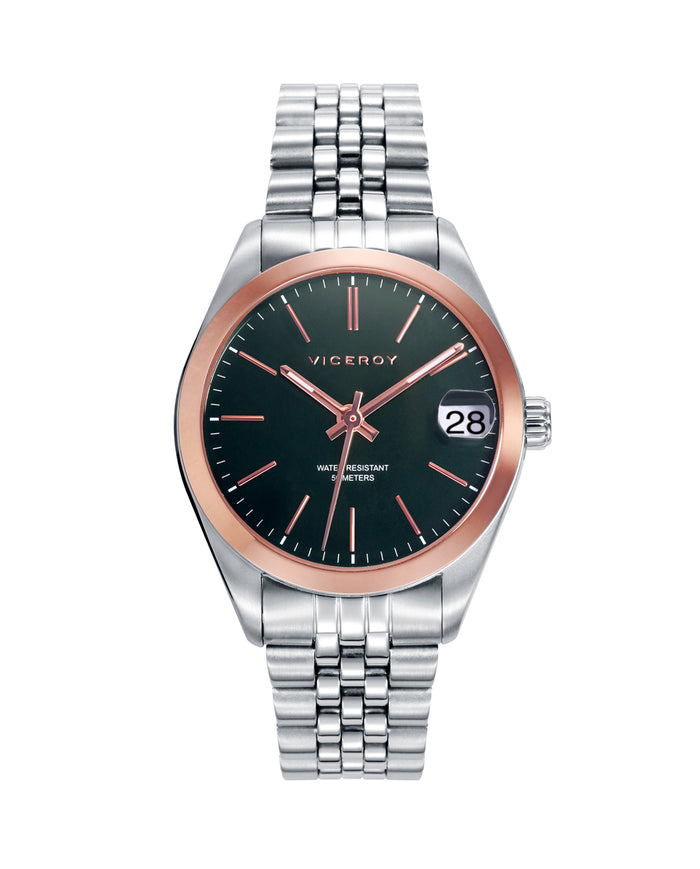 viceroy Reloj de mujer Chic de acero con esfera verde y bisel IP rosa