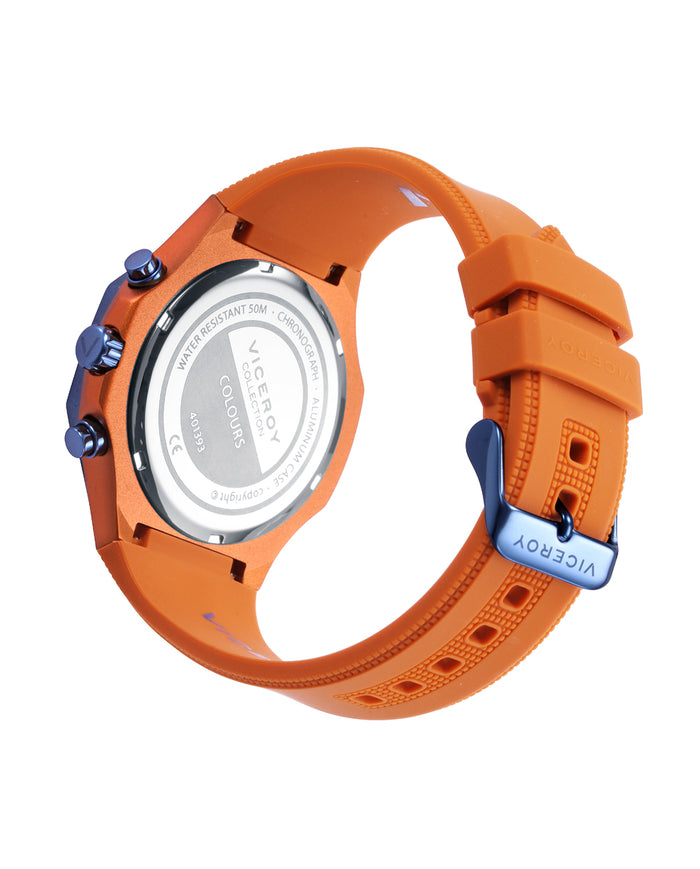 viceroy Reloj caja de aluminio naranja con bisel de acero Ip azul 5 atm correa de silicona naranja movimiento de cuarzo Los más vendidos