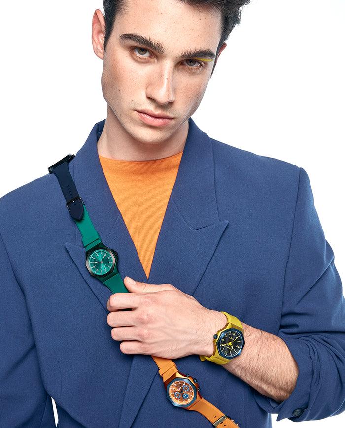 viceroy Reloj caja de aluminio naranja con bisel de acero Ip azul 5 atm correa de silicona naranja movimiento de cuarzo Los más vendidos