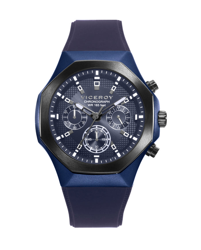 viceroy Reloj caja de aluminio azul con bisel de acero Ip negro 5 atm correa de silicona azul movimiento de cuarzo