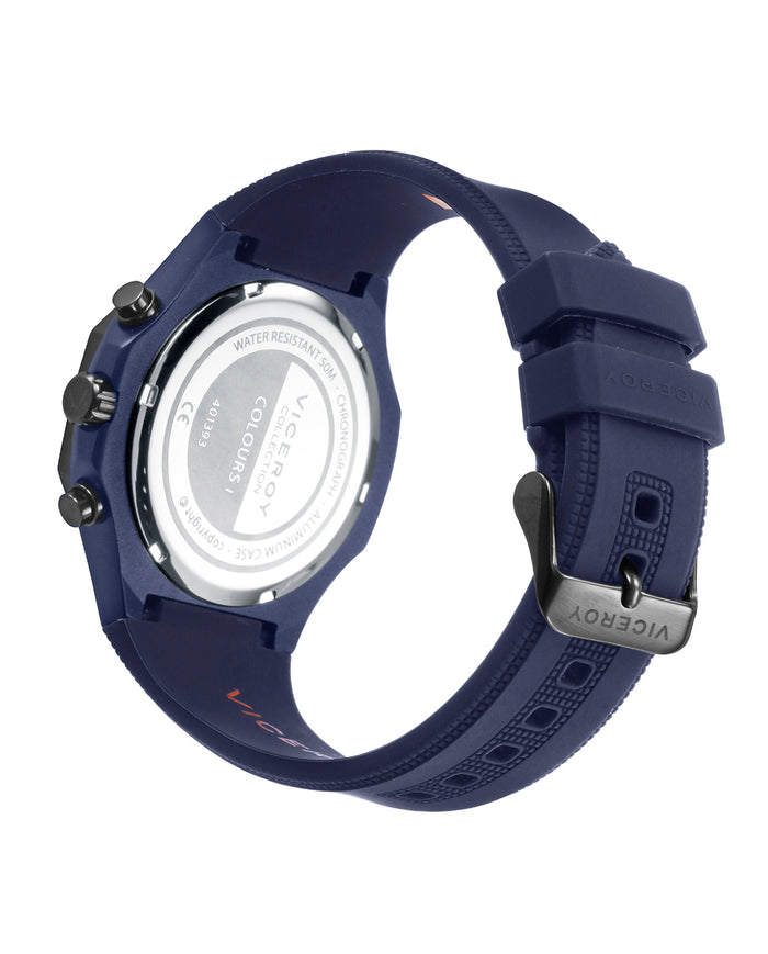 viceroy Reloj caja de aluminio azul con bisel de acero Ip negro 5 atm correa de silicona azul movimiento de cuarzo Ventas relámpago