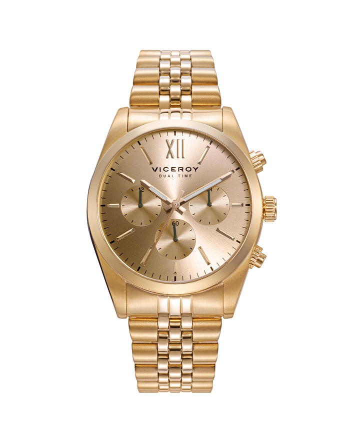 viceroy Reloj de hombre Chic de acero multifunción con esfera dorada IP dorado