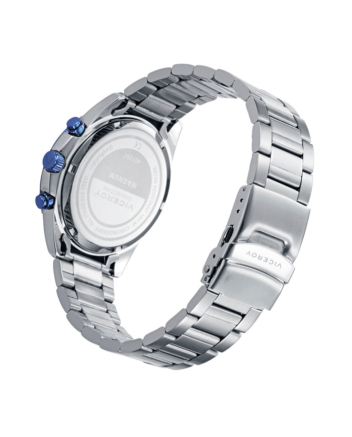 viceroy Reloj caja de acero con bisel Ip azul 10 atm y brazalete de acero con movimiento cuarzo Envío gratis