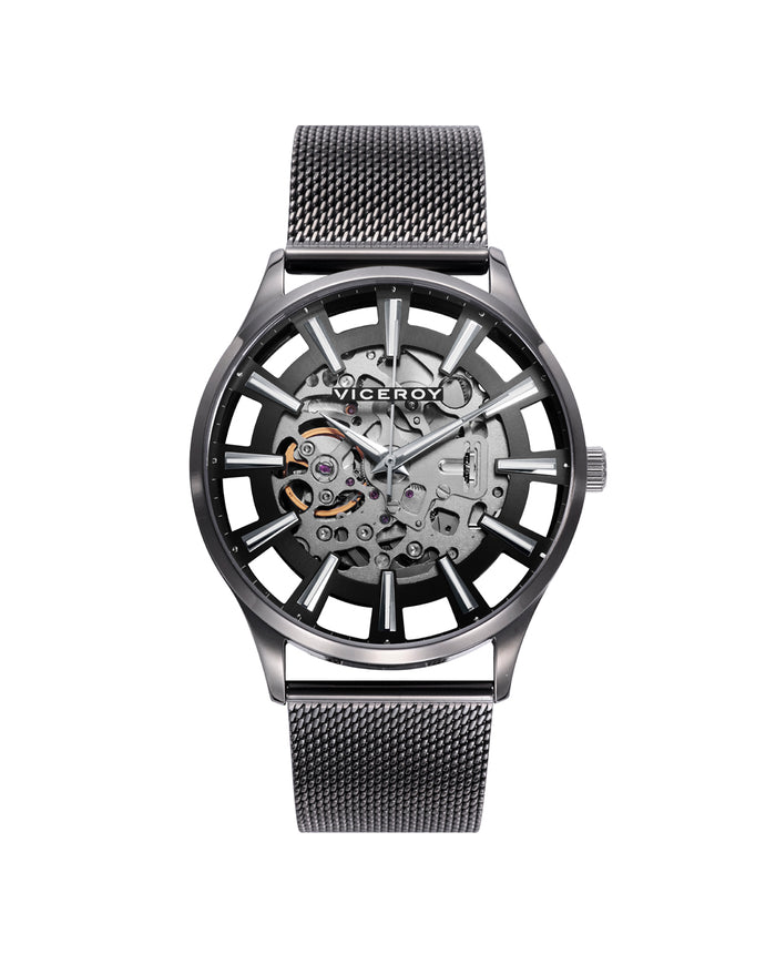 viceroy Reloj de hombre Beat automático con caja y malla milanesa de acero en Ip negro